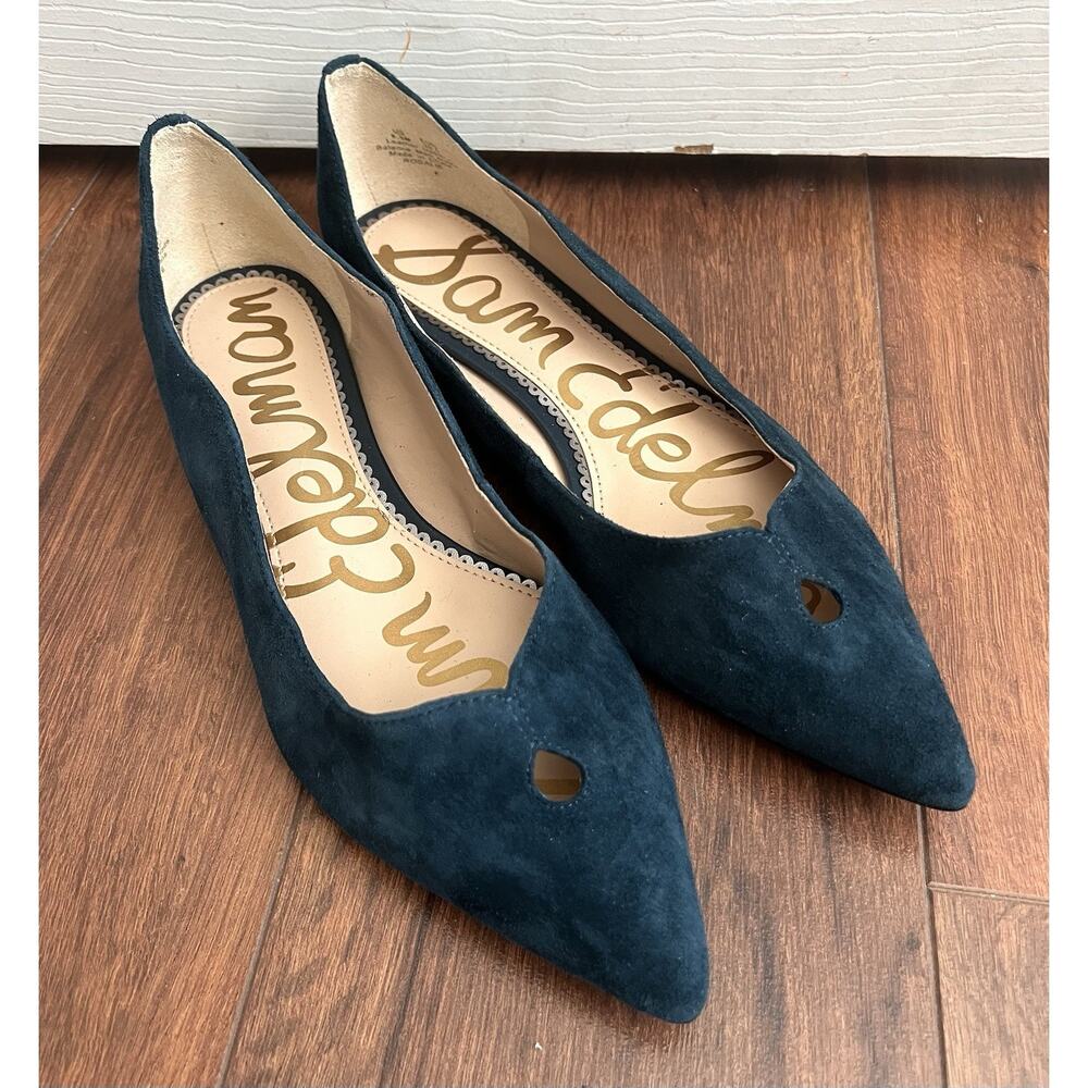 SAM EDELMAN Rosalie Scalloped Teal Suede Pointed Toe Ballet Flats Shoes 8.5M